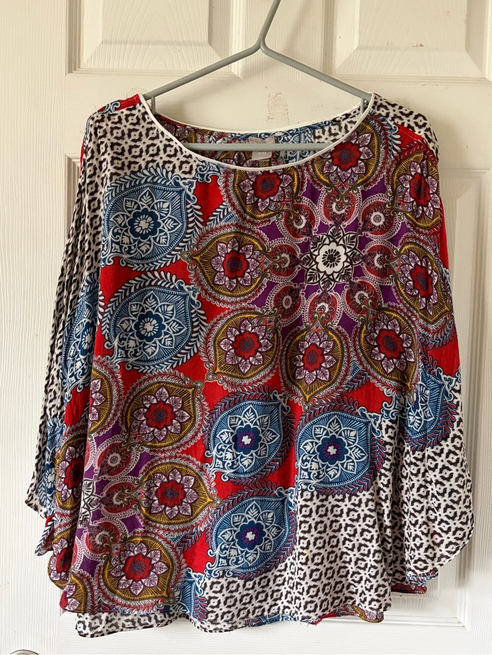 Chico's Red Multi Floral Patchwork Tunic Women’s Sz S/M